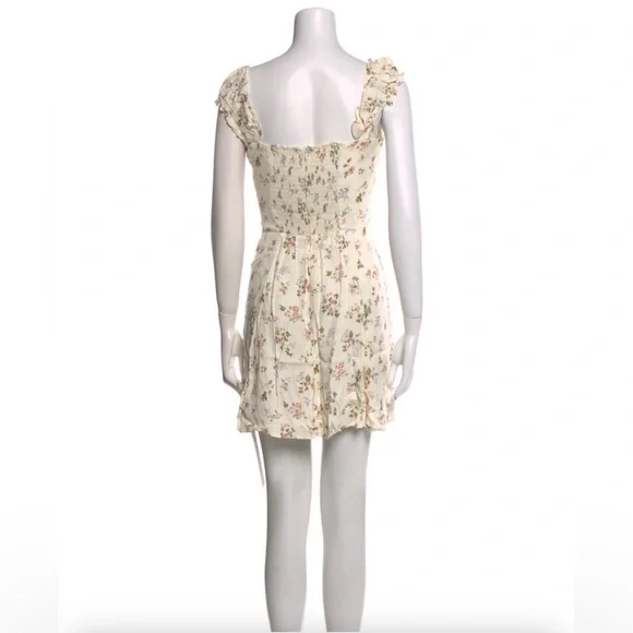 Reformation Floral Mini Dress Cream Cottagecore Ruffle Strap Tie Front Size 8 - Picture 3 of 4